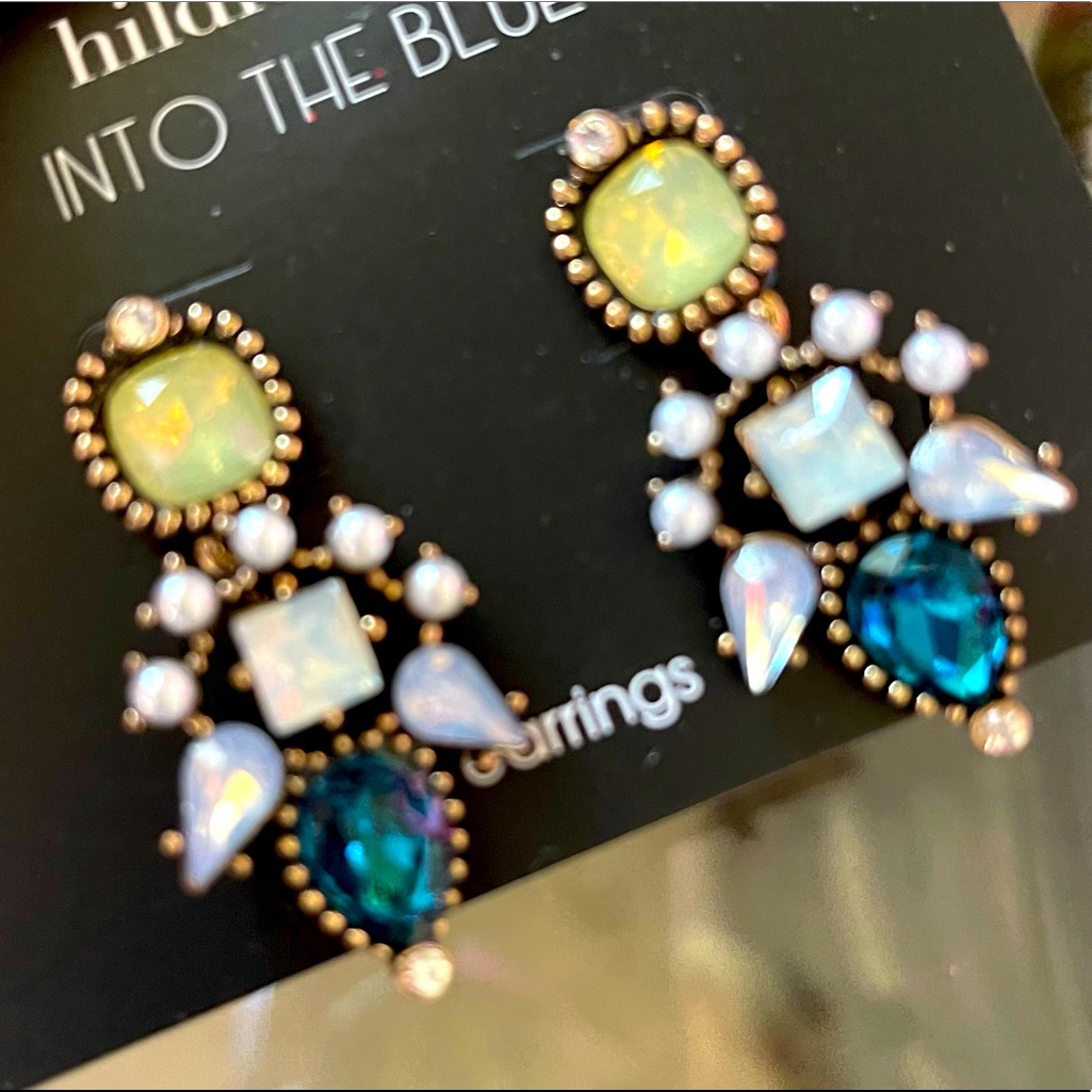 Cluster Earrings Multi Color Blue And Yellow Opalescent